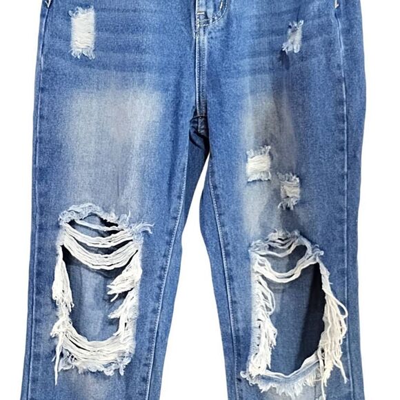 Shein Cut Out Destroyed Distressed Mom Jeans High Rise Sz 2 - Picture 3 of 9
